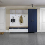 White and Galaxy Slim Shaker with Lift Up Metal Doors Straight Mudroom Vancouver